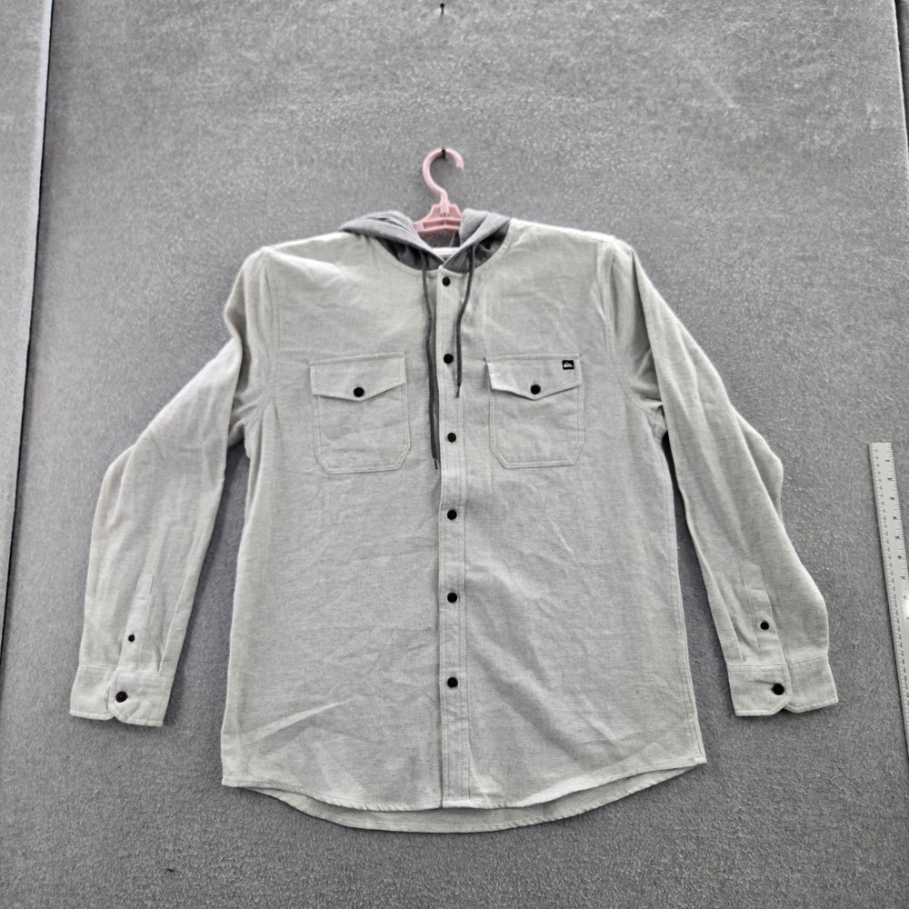 Quiksilver Men Button Up‎ Shirt L Gray Long Sleeve Flannel Workshirt
